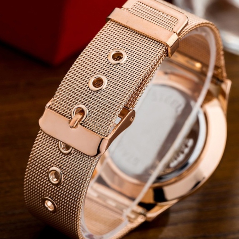 Rose Gold Stainless Steel Black Face Luxury Watch - Picture 6 of 8
